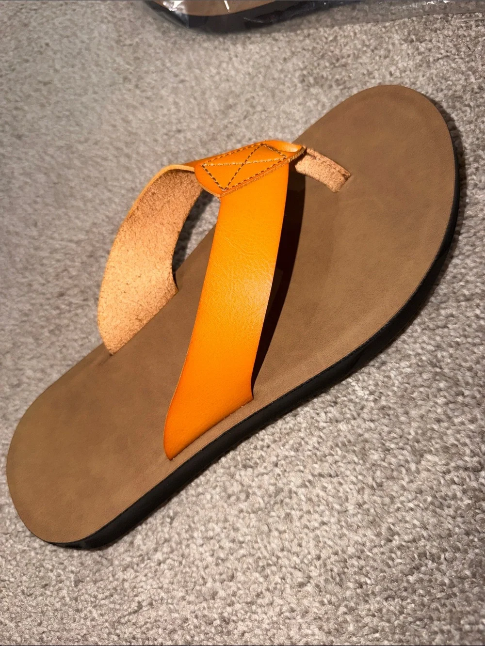 Men's Yellow-Tan Leather Flip-Flop Sandals